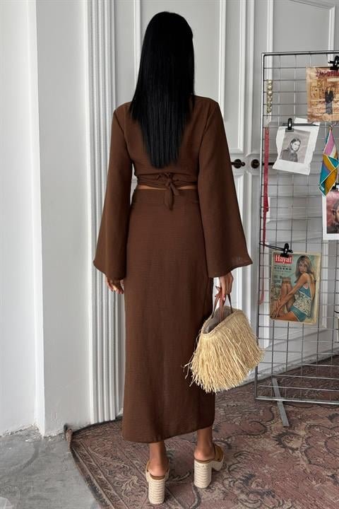 Crop Gömlekli Ve Eteği Büzgülü Tasarım Takım 10195