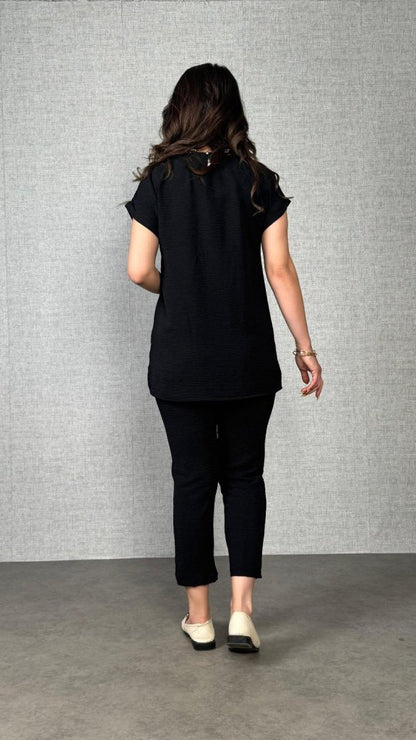 Kadın Kısa Kollu Yuvarlak Yaka Aerobin Bluz Ve Pantolon Ikili Takım