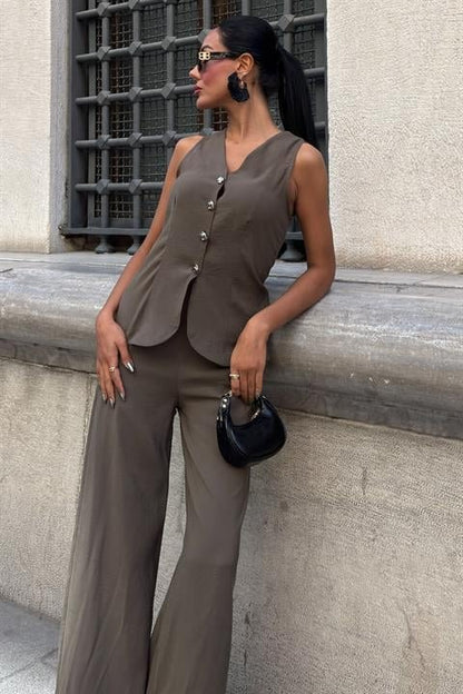 Arkası Bağcıklı Yelek Plazza Pantolon Modal Takım 10202-08