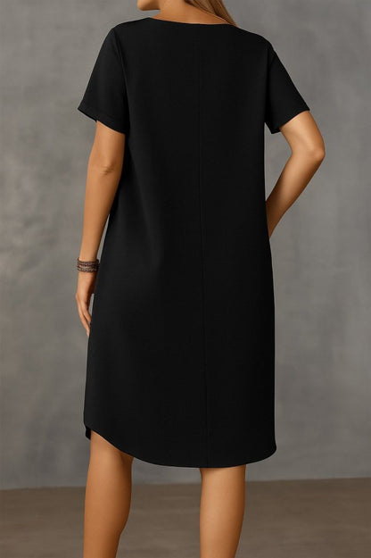 Kadın Kısa Kollu Kayık Yaka Bürümcük Elbise