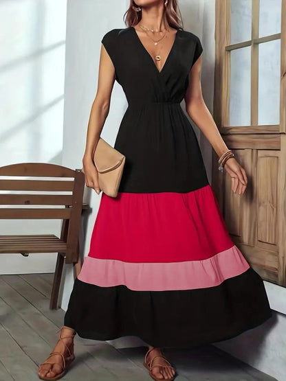 Kadın Kısa Kollu Kruvaze Yakalı çok Renkli Aerobin Elbise