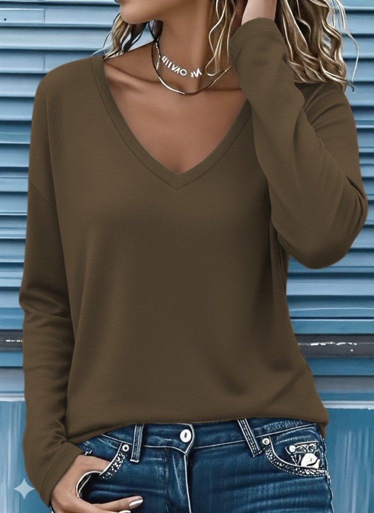 Kadın Uzun Kollu V Yakalı Viskon Iki Iplik Bluz