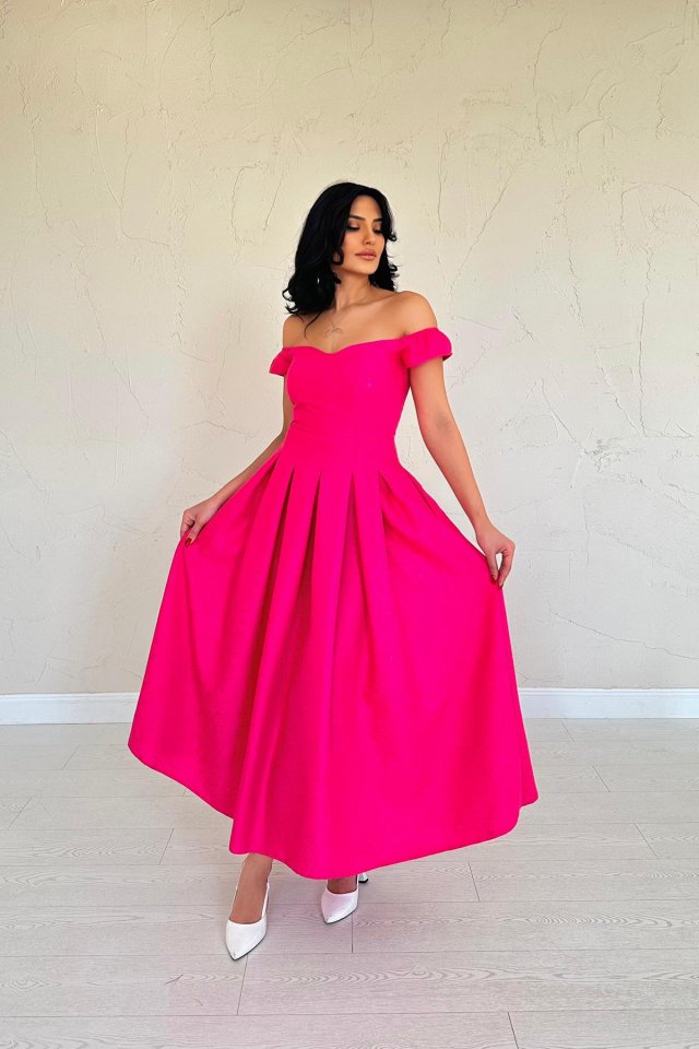 Fuşya Jakarlı Elbise