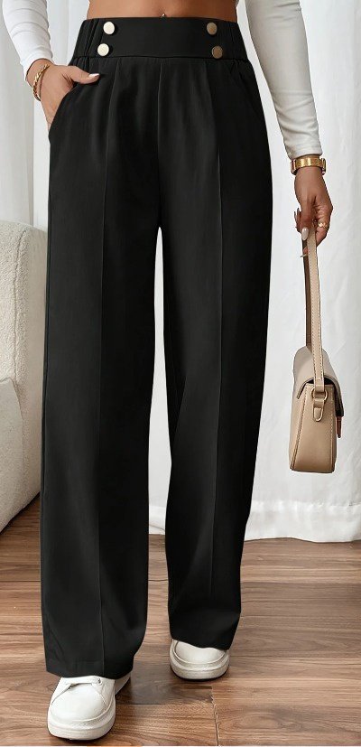 Kadın Beli Lastikli Düğmeli Ithal Krep Pantolon