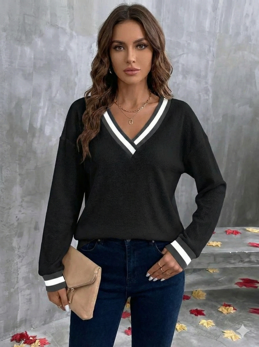 Kadın Uzun Kollu V Yakalı Waffle Bluz