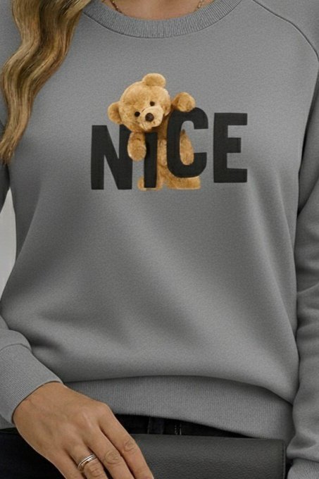 Kadın Uzun Kollu Bisiklet Yaka Viskon Iki Iplik Bluz