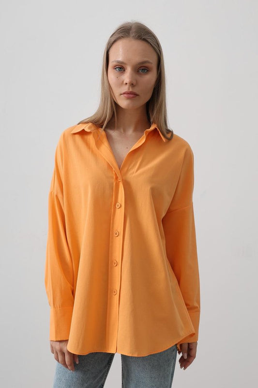 Geniş Manşet Detaylı Gömlek - Kavun