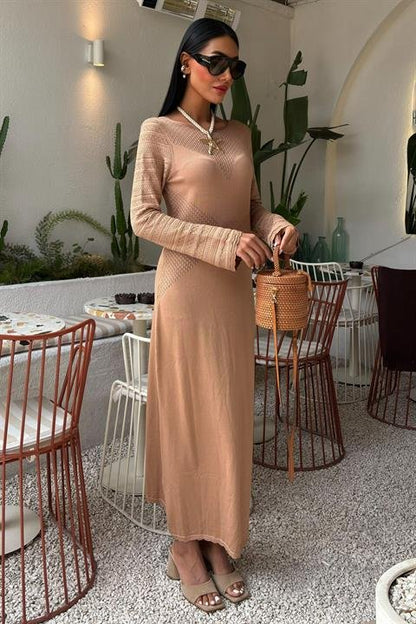 Ajur Detaylı Bisiklet Yaka Triko Elbise 2861