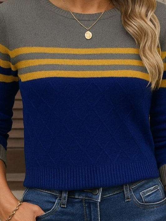 Kadın Uzun Kollu Bisiklet Yaka çok Renkli Triko Bluz