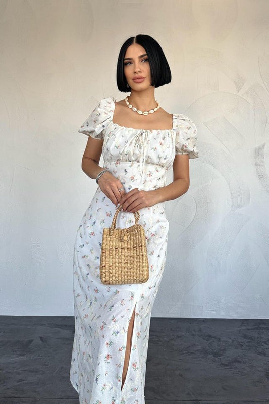 Lila Çiçekli Yazlık Elbise