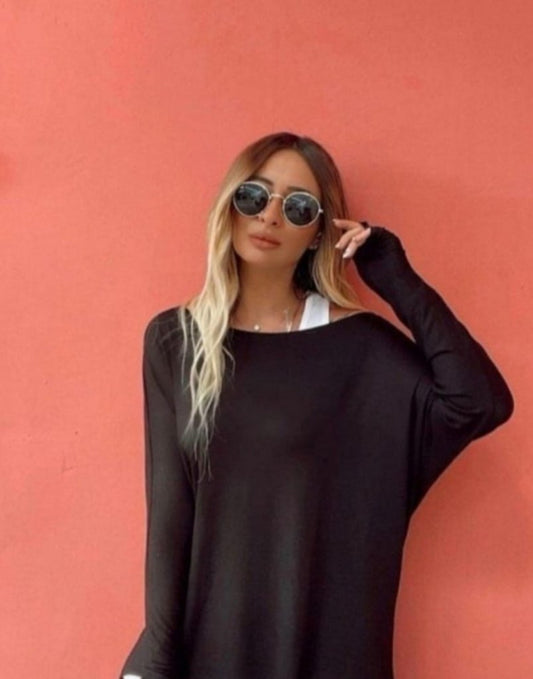 Kadın Uzun Kollu Tek Omuzdan Açık çilek Bluz Ve Viskon Atlet Ikili Takım