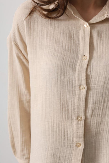 Müslin Uzun Kol Gömlek - Bej