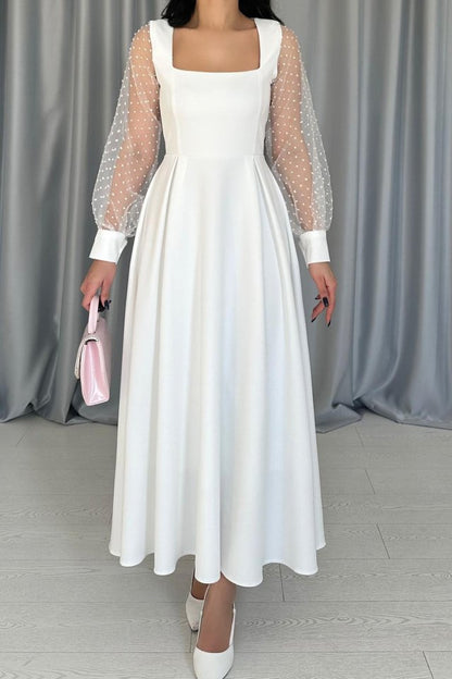 Beyaz Kolları Organze Kuplu Elbise