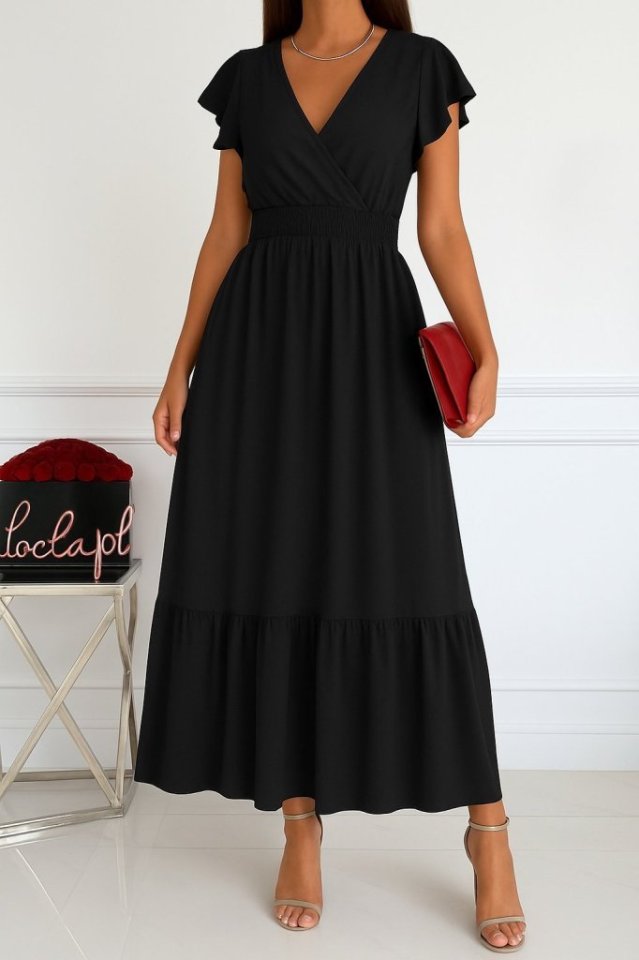 Kadın Kısa Kelebek Kollu Kruvaze Yakalı Beli Lastikli Aerobin Elbise