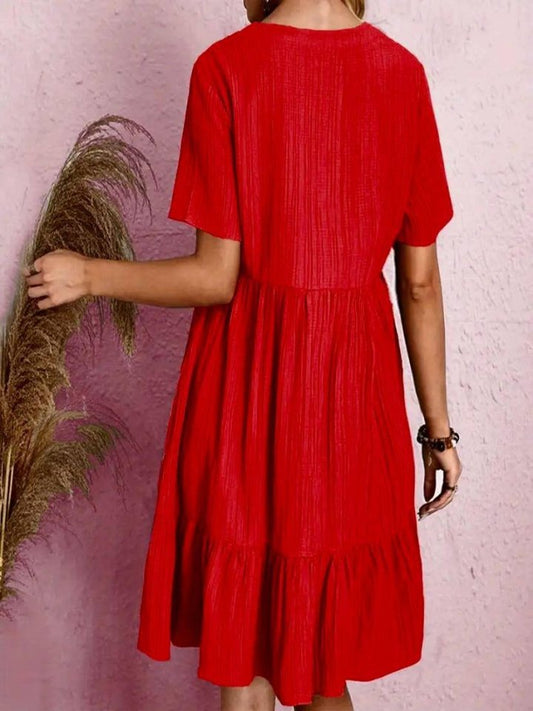 Kadın V Yaka, Fırfırlı Bürümcük Kumaş Elbise