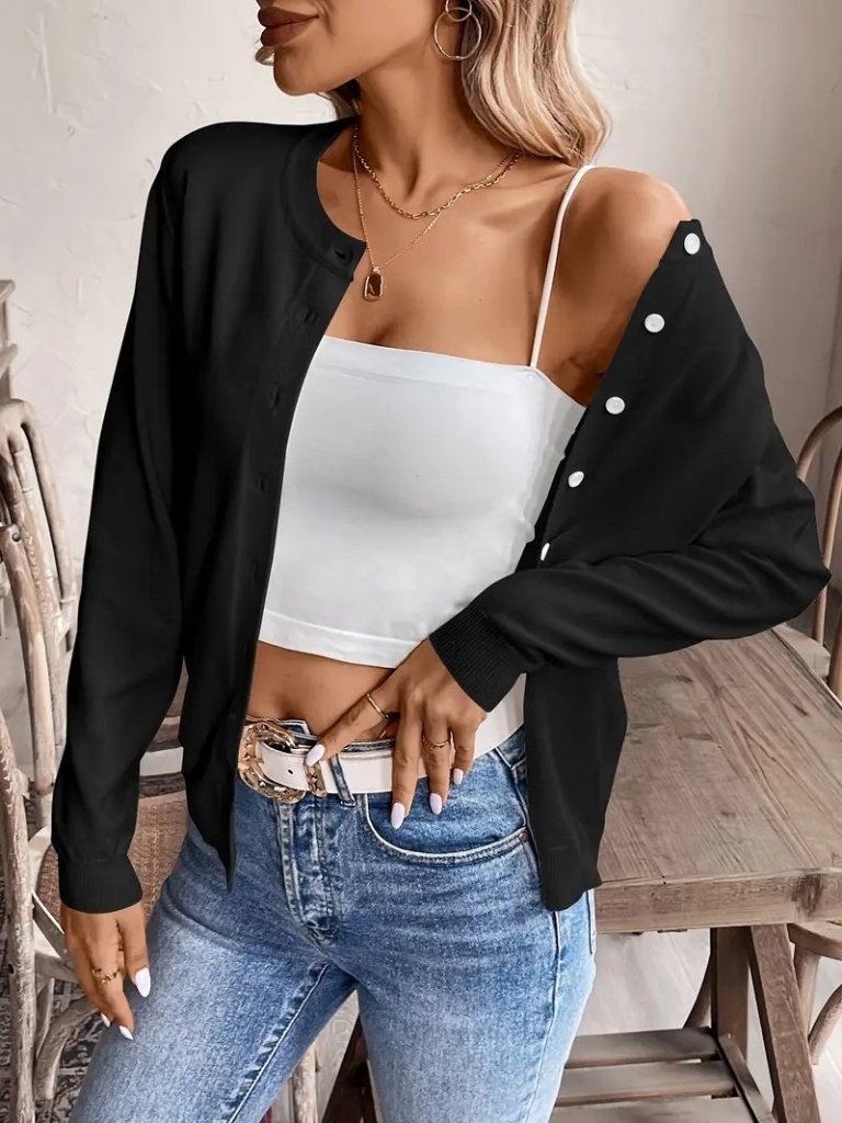 Kadın Uzun Kollu önden Düğmeli Triko Ceket