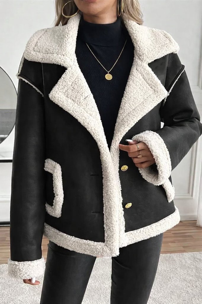 Kadın Uzun Kollu Yakalı önden Düğmeli Cep Detaylı Süet Ceket