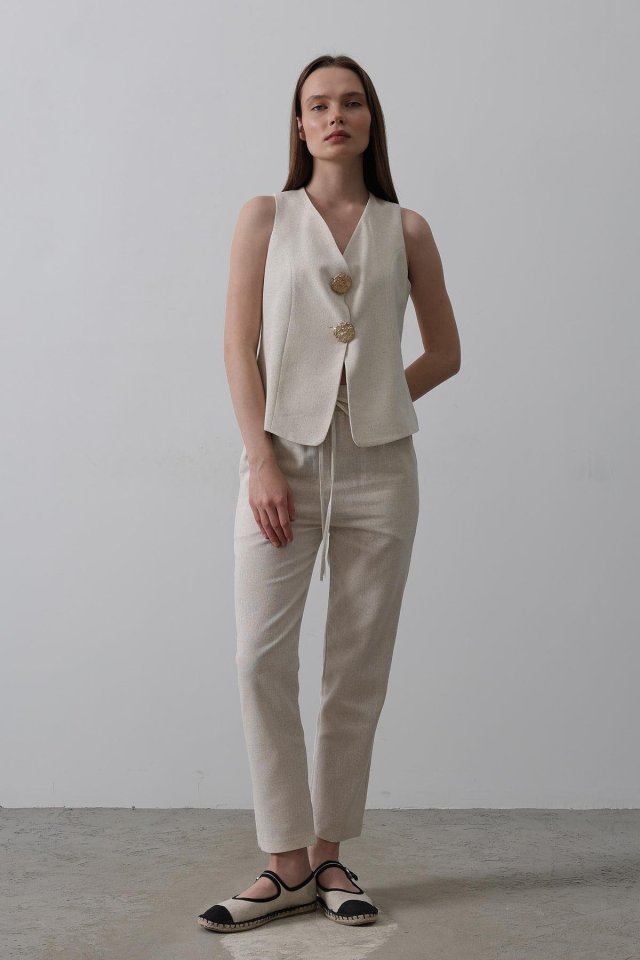 Düğme Detaylı Yelek - Krem