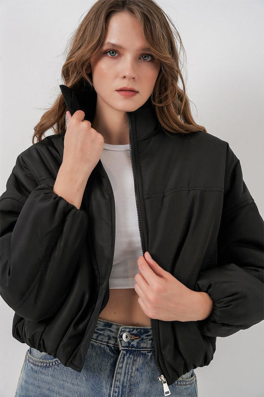 Siyah Oversize Bomber Şişme Mont 5124