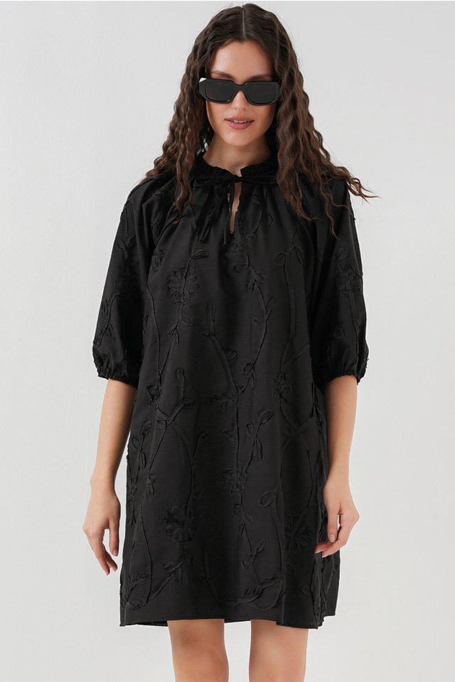 Desenli Kısa Elbise 2528 - Siyah