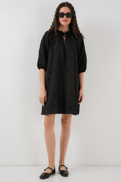 Desenli Kısa Elbise 2528 - Siyah