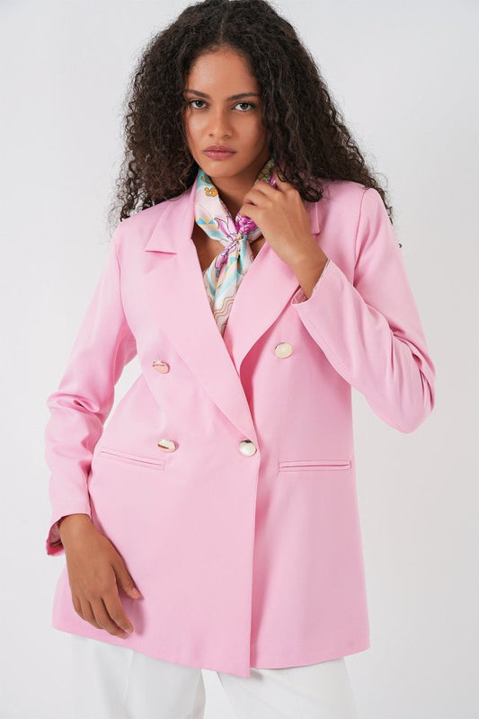 Kruvaze Yaka Blazer Ceket 0722 - Pudra