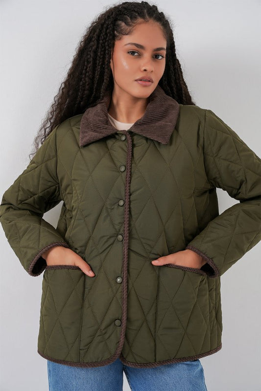Kapitone Oversize Mont 5226 - Haki Kahve