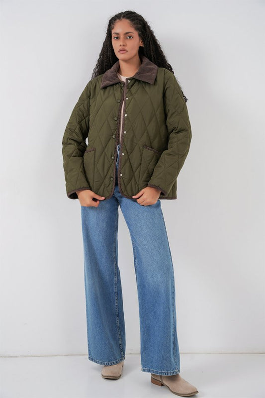 Kapitone Oversize Mont 5226 - Haki Kahve
