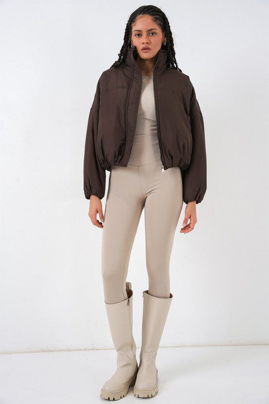 Oversize Bomber Şişme Mont 5124 - Kahverengi