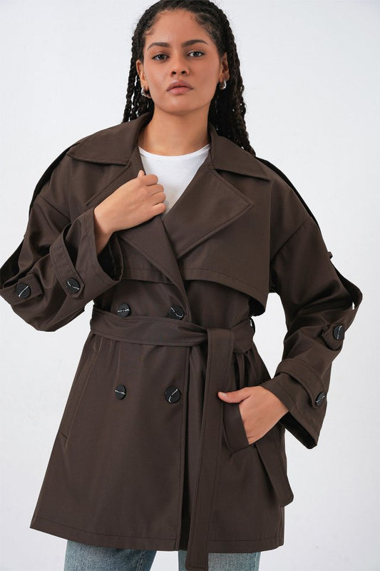 Kuşaklı Kısa Trençkot 5974 - A.Kahve