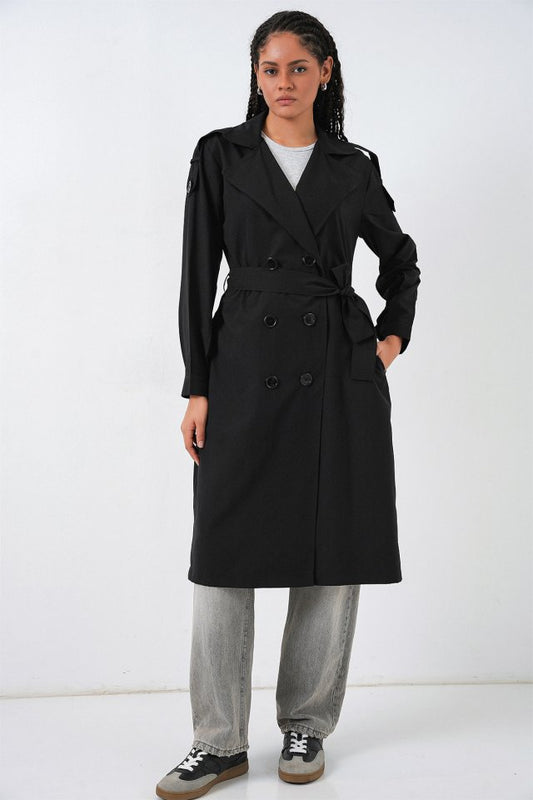 Kruvaze Yaka Trençkot 5978 - Siyah