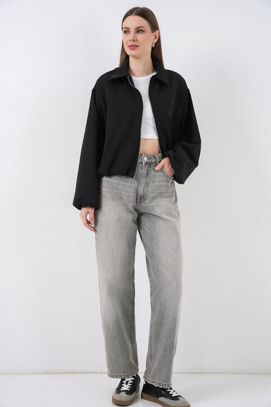 Oversize Fermuarlı Ceket 0735 - Siyah