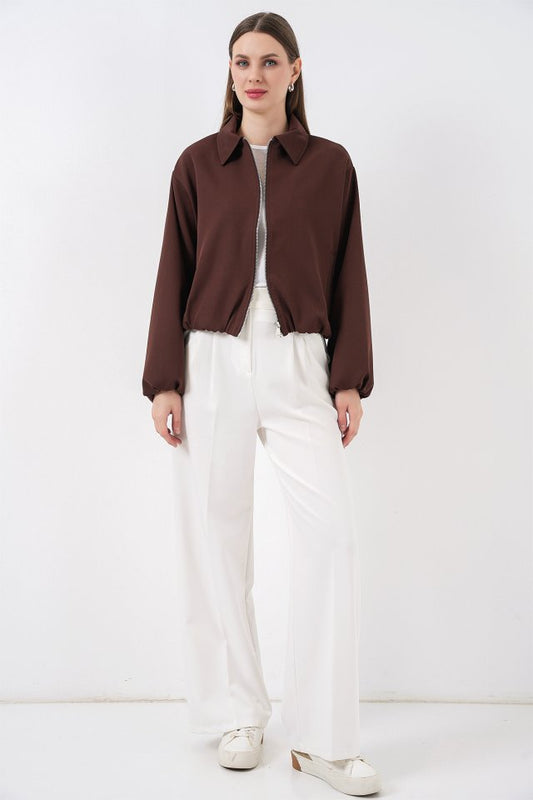 Oversize Fermuarlı Ceket 0735 - Kahverengi