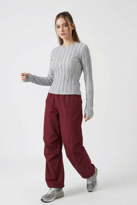 Dokulu Örme Bluz 980 - Gri