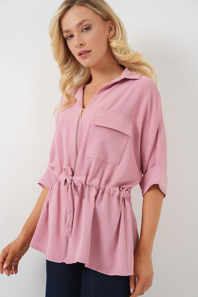 Fermuarlı Gömlek 0721 - Pudra