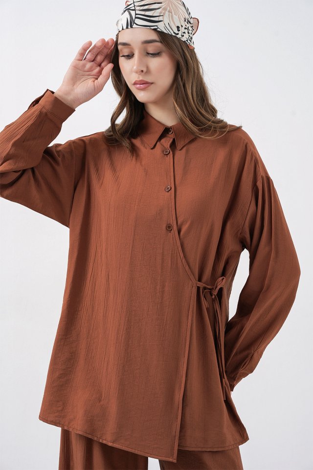 Bağcıklı Tunik Pantolon İkili Takım 6752 - Taba