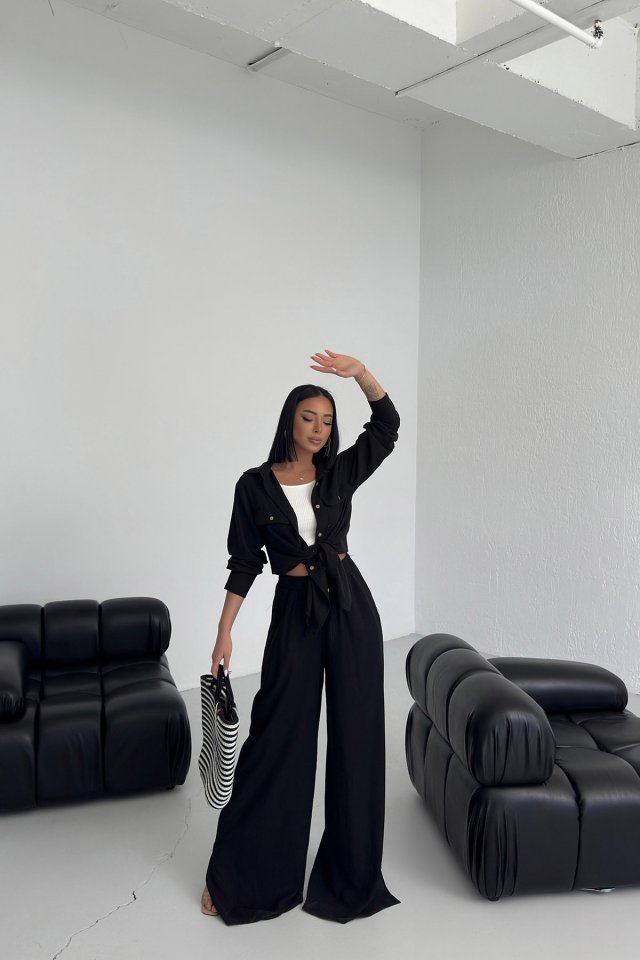 Düğmeli̇ Cepli̇ Keten İki̇li̇ Takim