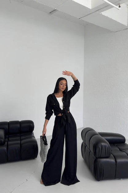 Düğmeli̇ Cepli̇ Keten İki̇li̇ Takim