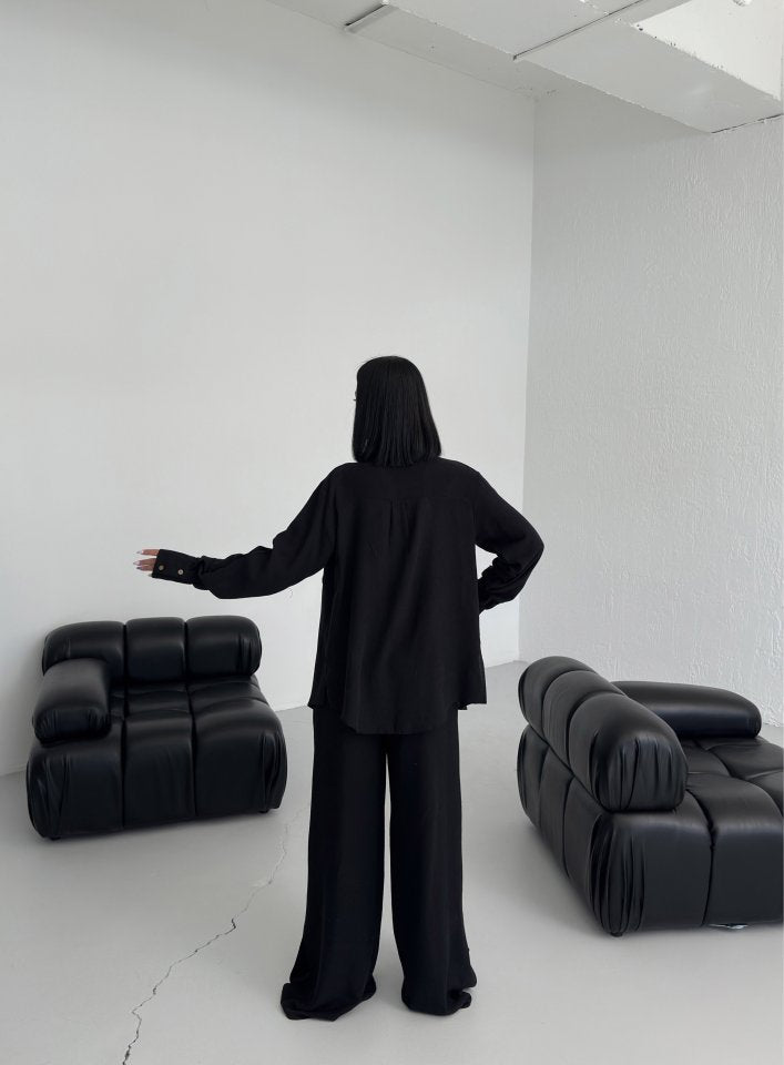 Düğmeli̇ Cepli̇ Keten İki̇li̇ Takim