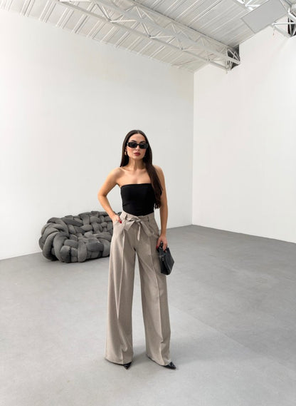 Sante Çi̇zgi̇li̇ Bel Kuşakli Palazzo Pantolon