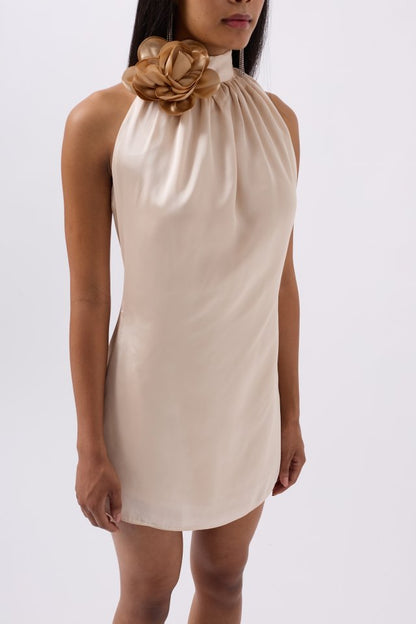 Gül Detay Mini Saten Elbise