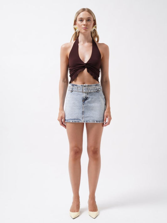 Kemer Detay Denim Mini Etek