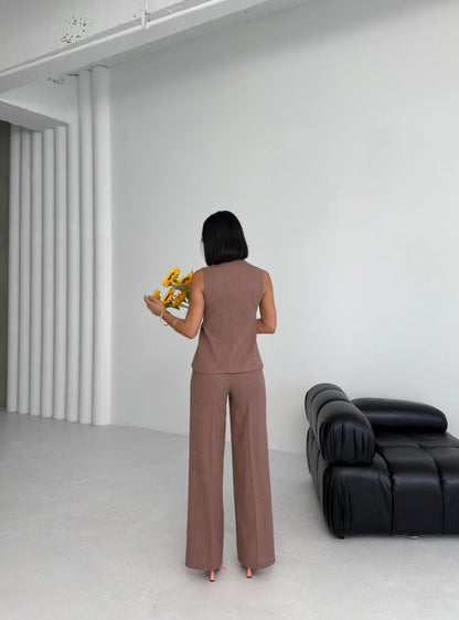 Ti̇na Asi̇metri̇k Keten Yelek Pantolon Takim