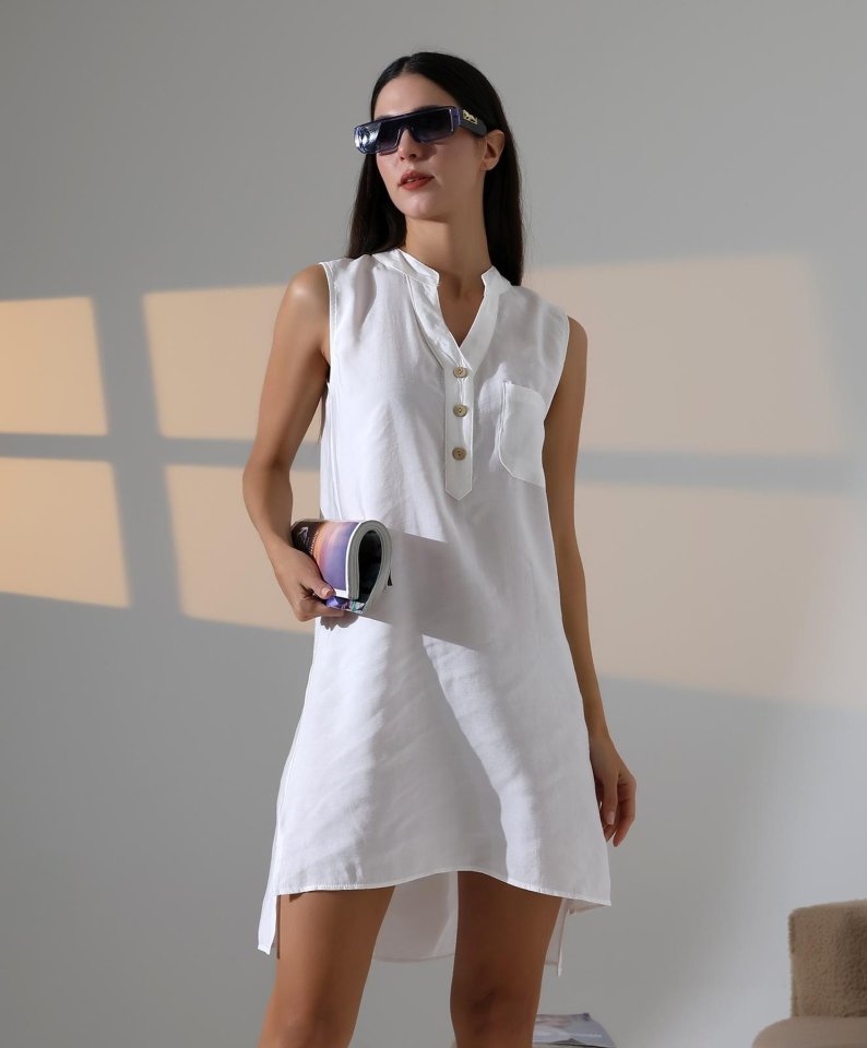 Düğme Detaylı Mini Elbise