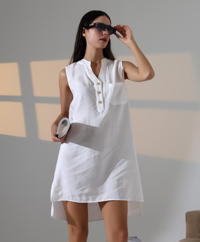 Düğme Detaylı Mini Elbise