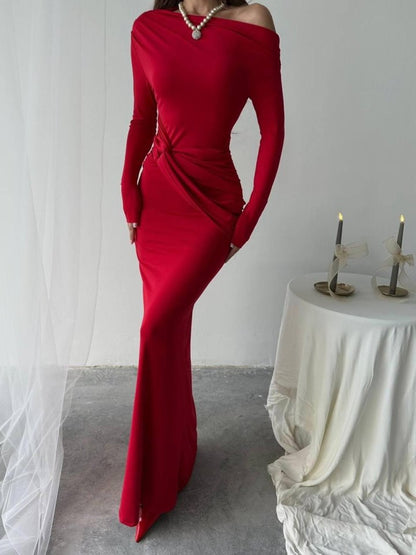 Kayık Yaka Uzun Kurdele Elbise