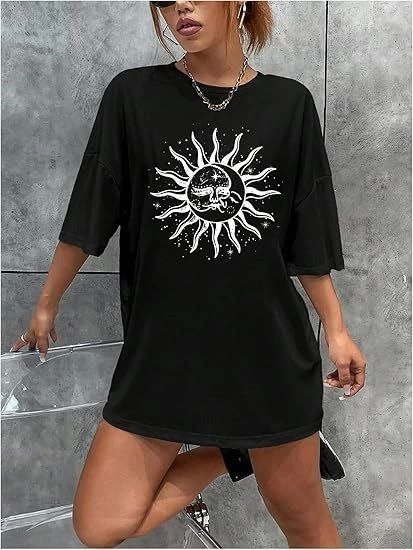 Bisiklet Yaka Baskılı T-shirt - Siyah