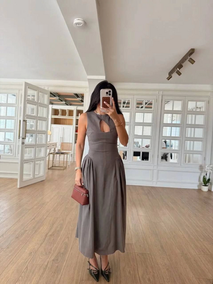 Kolsuz Uzun Kabardin Elbise - Gri