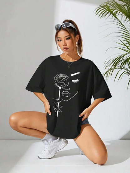 Baskılı Oversize T-shirt - Siyah