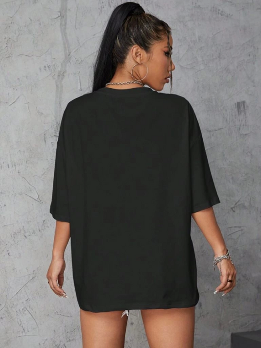 Baskılı Oversize T-shirt - Siyah